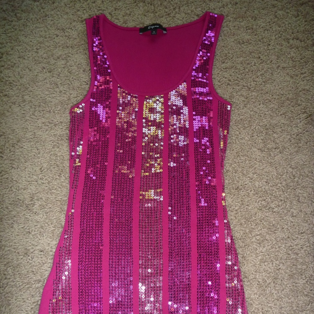 EUC Express Pink Sequine Tank Top Sz S
